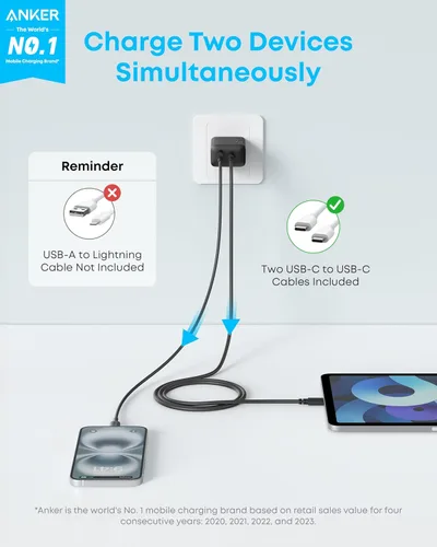 Vista 2 de Anker Cargador de teléfono, bloque de cargador USB C de 20 W, cargador tipo Negro