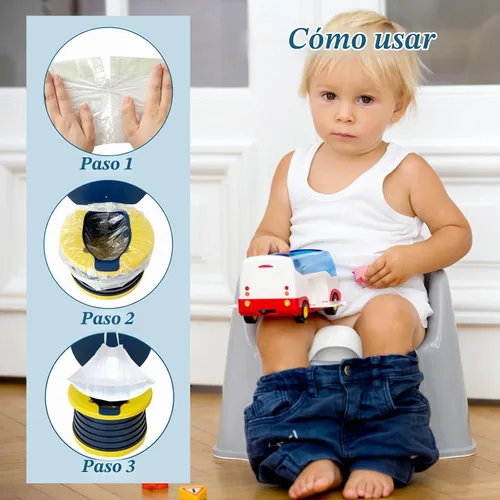 Vista 4 de Paquete de 200 forros portátiles para silla de orinal con cordón, bolsas desechables de asiento de inodoro de entrenamiento para niños, niños 200