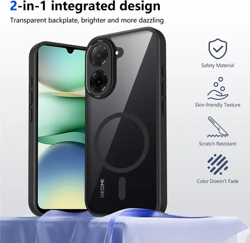 Vista 426 de Funda magnética transparente compatible con Xiaomi 17T, color negro 2 en 1 PC + TPU cubierta de teléfono a prueba de golpes, carcasa protectora