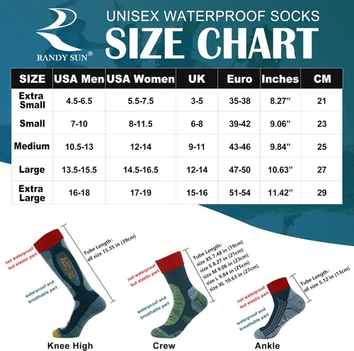 Vista 6 de RANDY SUN Calcetines impermeables de lana merino para senderismo, unisex, ligeros, transpirables, multideporte, 1 par