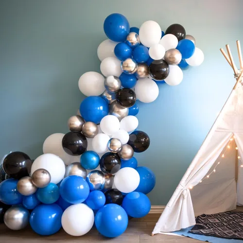 Vista 5 de Globos azules y negros, globos de graduación de 12 pulgadas, globo de látex de confeti azul oscuro, negro, blanco, plateado metálico, para niños