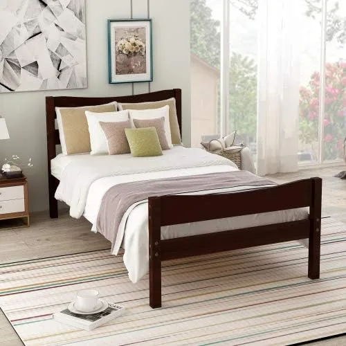 Vista 3 de anwickjeff Base de cama individual de madera moderna con cabecero, marco de cama de plataforma tamaño individual, camas individuales, cama