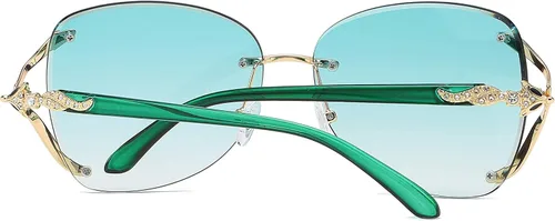 Vista 7 de VOLCHIEN Gafas de sol sin montura para mujer montura brillante lentes redondas montura de metal gafas de sol para mujeres y hombres VC1012
