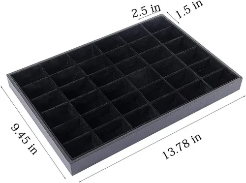 Vista 7 de Bandeja apilable de terciopelo negro con 36 compartimentos, organizador de exhibición, caja de almacenamiento rectangular, caja de almacenamiento