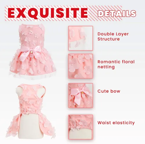 Vista 4 de Laifug Vestido para Perro Cachorro con Estampado Princesa Vestido para Perro Lindo para Fiestas (Rosa, XS)
