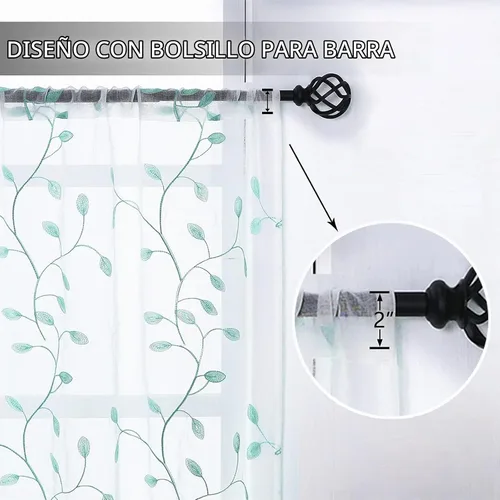 Vista 2 de MRTREES Cenefa de cortina transparente de Navidad, 2 paneles de cortinas bordadas con hojas pequeñas de 54 x 16 pulgadas, bolsillo para barra