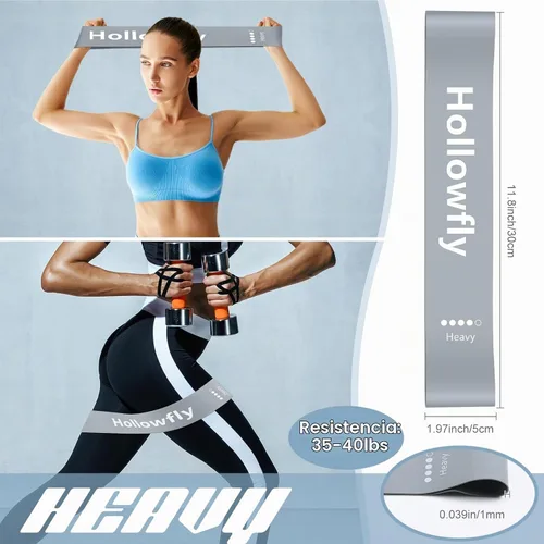 Vista 3 de Hollowfly 12 bandas de ejercicio de látex para entrenamiento de glúteos, bandas de ejercicio elásticas antideslizantes para piernas, sentadillas Gris