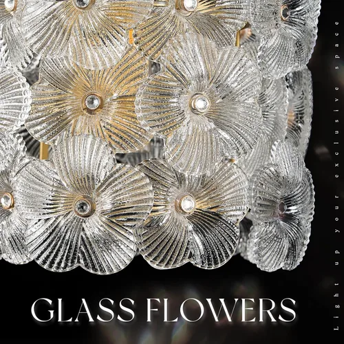 Vista 4 de Lámpara colgante de cristal de flor transparente con 3 luces de oro Dorado