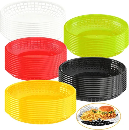Vista 8 de Paquete de 50 cestas de plástico negro para alimentos de 9 x 5.7 pulgadas, ovaladas para freír comida rápida, cestas de plástico para perros