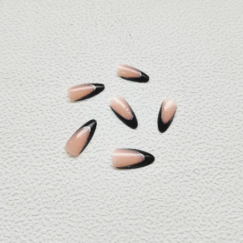 Vista 3 de Uñas postizas a presión con punta francesa, uñas postizas de almendra, cobertura completa, uñas artificiales brillantes, uñas acrílicas medianas