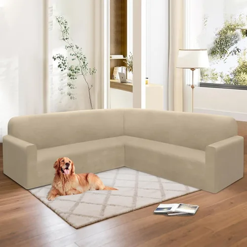 Vista 120 de HDCAXKJ Fundas de sofá seccional de esquina de terciopelo elástico en forma de L, juego de fundas deslizantes suaves y gruesas en forma de U