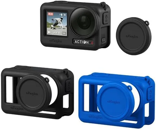 Vista 6 de Coyktonty Funda de silicona para DJI Action 4/Action 3, accesorios de funda protectora para OSMO Action 4 3, funda de silicona/correa a prueba