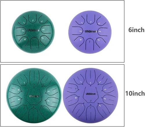 Vista 9 de Ubblove Tambor de lengua de acero para niños: 8 notas de 6 pulgadas clave de C Metal Steel Drums Instrumento con bolsa para meditación, yoga, Verde