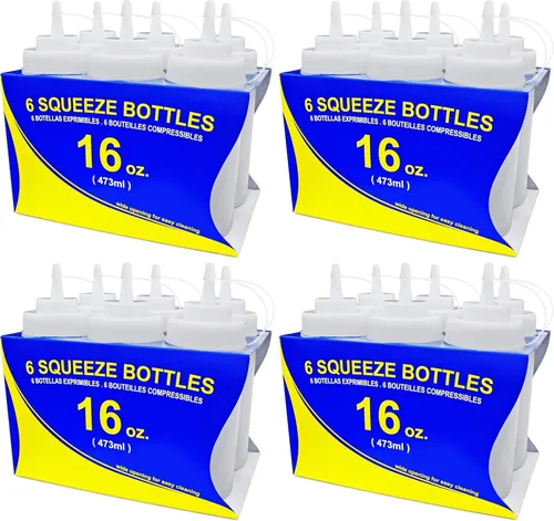 Vista 12 de New Star Foodservice Botella transparente para apretar de 16 onzas, boca ancha, paquete de 6