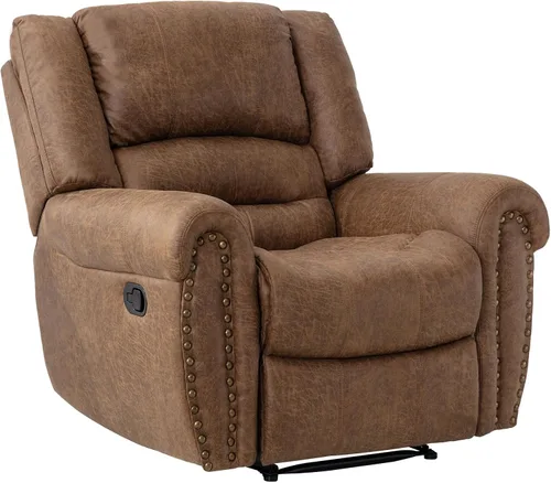 Vista 6 de EBELLO Silla reclinable manual de cuero sintético, silla reclinable individual clásica con cómodo apoyabrazos y respaldo, mueble para sala de estar
