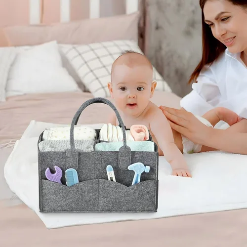 Vista 2 de PandaEar Organizador de pañales para bebé, organizador portátil de pañales de viaje, cesta de guardería con diseño dividido