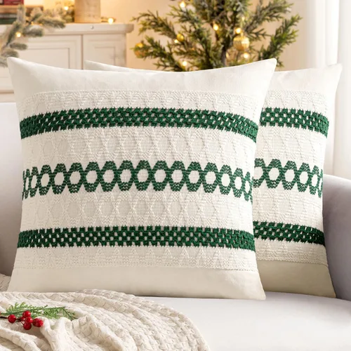Vista 22 de MIULEE Fundas de almohada lumbares decorativas bohemias, cojín de algodón retro, tejido rustico de macramé para el hogar para cama, sofá, silla, Azul