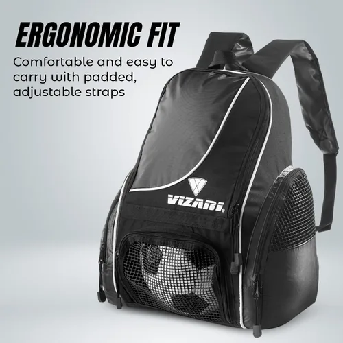 Vista 8 de Mochila de fútbol Solano de Vizari con compartimento para balón, bolsillo ventilado para balón y bolsillos de carga laterales de malla para adultos