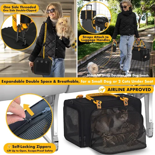 Vista 5 de PAWZIDEA Carriola doble para mascotas con 2 portamascotas desmontables, jaula portátil para perros para viajes en automóvil y porta gatos expandible