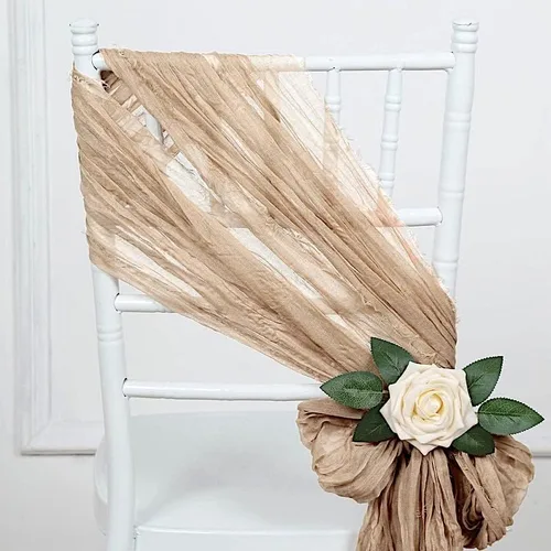 Vista 5 de 5 fajas de gasa beige para silla de algodón, para bodas, fiestas, eventos, recepción, catering, suministros de decoración para el hogar