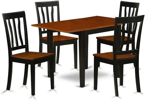 Vista 7 de East West Furniture NDAN3-BCH-W - Juego de mesa de comedor moderno de 3 piezas que contiene una mesa rectangular de madera con gotas y 2 sillas