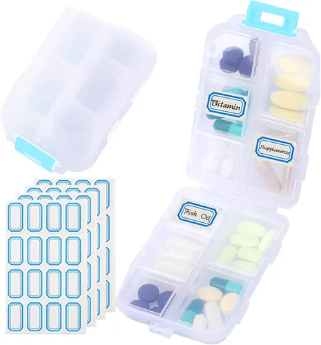 Vista 9 de Organizador de pastillas de viaje portátil, estuche pequeño para bolsillo, pastillero para bolso, organizador de medicinas con 10 compartimentos