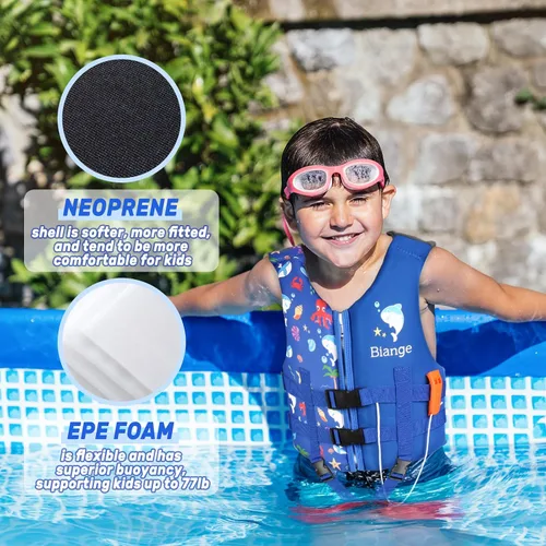 Vista 4 de Chaleco de natación para niños, chaqueta de natación para niños pequeños, flotadores para nadar con silbato de emergencia para niños y niñas de 1 a