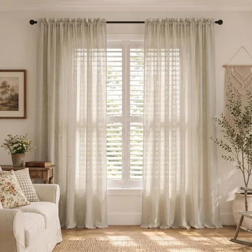 Vista 50 de Mrs.Naturall - Cortinas transparentes con bolsillo para barra de 36x63 pulgadas de lino mezclado negro