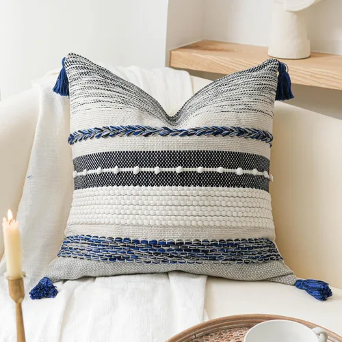 Vista 10 de BlissBlush Funda decorativa para cojín marrón 18x18 cuadrada estilo bohemio con borlas, funda de cojín para sofá, dormitorio, sala de estar