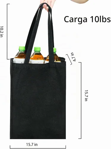 Vista 4 de Bolsas de lona – 2 bolsas reutilizables multiusos – perfectas para comestibles, compras y regalos de bricolaje Negro