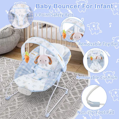 Vista 9 de Bouncer para bebés, asiento hinchable para bebés con música y vibraciones, balancín portátil para recién nacidos