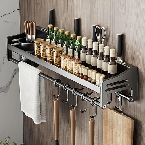 Vista 13 de Wall Stainless Steel Storage Rack Gray with Hooks Kitchen Wall-Mounted No Drilling Required, Multi-Functional Knife Kitchen Storage Stainless Steel