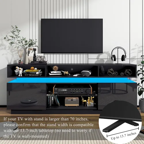 Vista 8 de chartustriable Soporte de TV LED para TV de 80 pulgadas, centro de entretenimiento alto moderno con tomas de corriente, soporte de TV de alto
