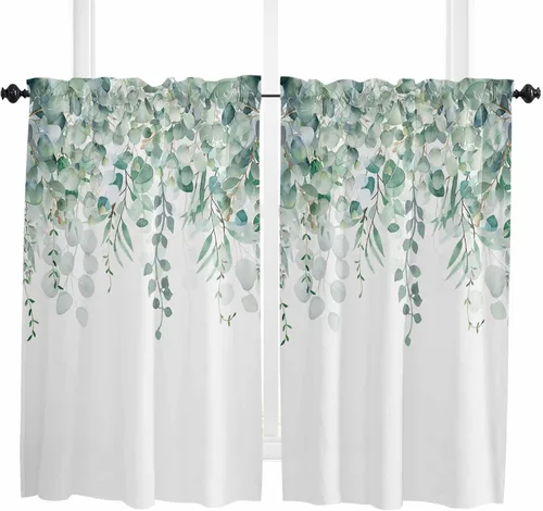 Vista 16 de Cenefas para ventanas, tarro de algodón con bolsillo para barra de cortina de cocina, cenefas de 54 x 18 pulgadas, cortinas cortas para ventana