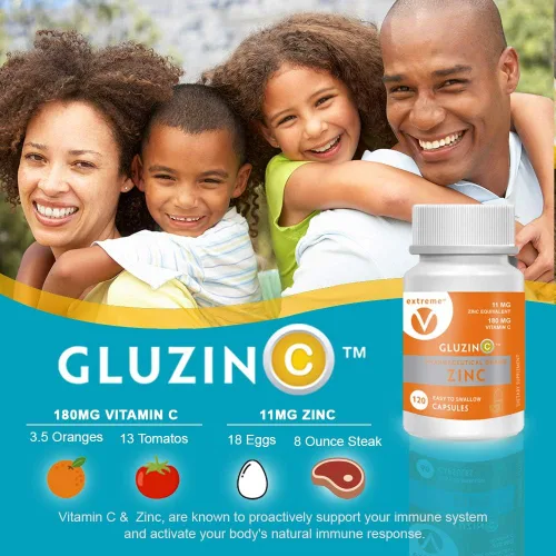 Vista 5 de GluzinC - Aumento de la inmunidad diaria de dosis más baja para sensibilidad de zinc 11MG grado farmacéutico Zinc Plus 180MG Vitamina C