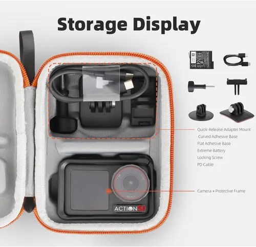 Vista 3 de Estuche de transporte para DJI Osmo Action 5 Pro/4/3, bolsa de viaje portátil de almacenamiento de PU para DJI Osmo Action 5 Pro/4/3 Accesorios
