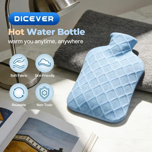 Vista 2 de Botella de agua caliente con tapa suave, bolsa de agua caliente de 2 L, terapias calientes y frías para dolores musculares, calambres menstruales