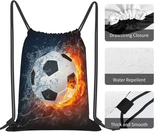 Vista 5 de Art Sports - Mochila unisex con cordón para gimnasio, mochila con cordón, impermeable, ligera, duradera, bolsa de regalo, Balón de fútbol en fuego