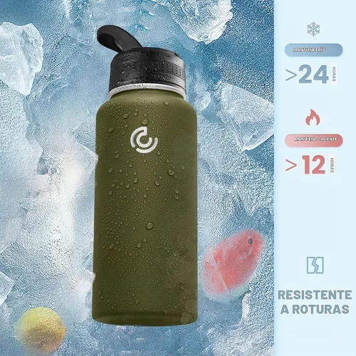 Vista 4 de COKTIK Botella de agua deportiva de 32 onzas, botella de agua de acero inoxidable para aislamiento térmico, botella de viaje reutilizable, con Verde