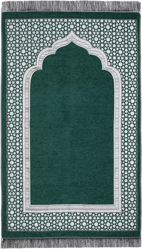 Vista 5 de Alfombra de oración islámica elegante con patrón de mezquita fina, manta portátil musulmana Ramadán Eid, alfombra de regalo turca, color negro, 1