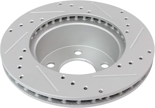 Vista 6 de TRQ Kit de pastillas de freno delantero y rotor de cerámica con revestimiento en G ranurado X perforado compatible con Jeep Cherokee 1990-1998