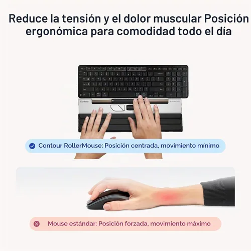 Vista 7 de Contour Rollermouse Go - Mouse inalámbrico portátil para alivio del túnel carpiano, ratón compacto con Bluetooth y USB, diseño ambidiestro de 5