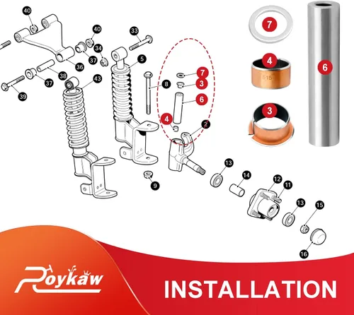 Vista 5 de Roykaw Kit de bujes de husillo King pin compatible con carrito de golf EZGO RXV 2008 en adelante/eléctrico, reemplaza al OEM # 601707, 614034