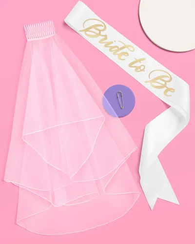 Vista 5 de xo, Fetti Banda para despedida de soltera + velo – Novia futura Kit de decoración de despedida de soltera – Banda para novia Suministros