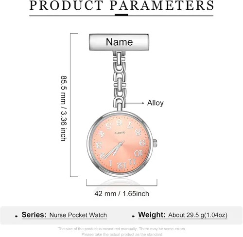 Vista 2 de Relojes de enfermera para enfermeras, médicos, relojes de enfermería personalizados, con nombre grabado, pin de solapa en el reloj de enfermería