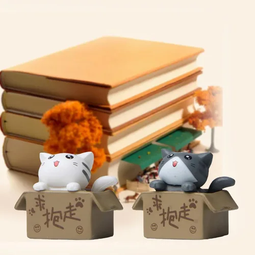 Vista 7 de Walbest Lindas figuras de gato para decoración de escritorio, gato en miniatura en caja de cartón, figuras de gato, caja coleccionable, figura