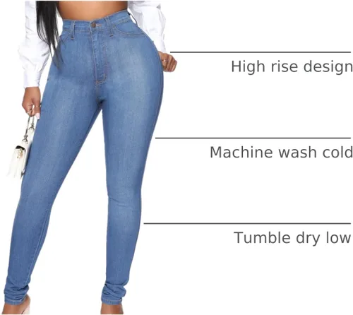 Vista 66 de KUNMI - Pantalones de mezclilla clásicos de cintura alta para mujer, elásticos, con efecto de levantamiento de glúteos, ajustados