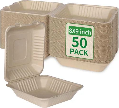 Vista 12 de Aricsen Paquete de 50 Cajas de Almuerzo Cuadradas Pequeñas Desechables Compostables de 6 x 6 Pulgadas, Recipientes para Llevar con Tapa, Concha Tipo