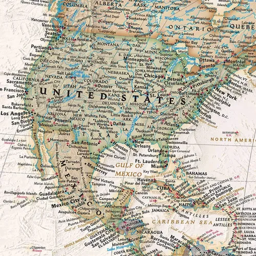 Vista 3 de 3 paneles – Lienzo personalizado Mapa de viaje del mundo ejecutivo con alfileres – Mapa de pared extra grande