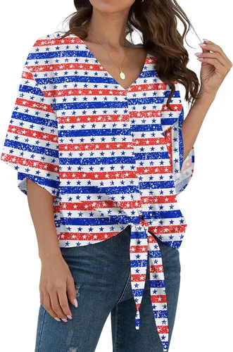 Vista 37 de VIISHOW Womens Tie Front Chiffon Blouses V Neck Batwing Short Sleeve Summer Tops Shirts Albaricoque